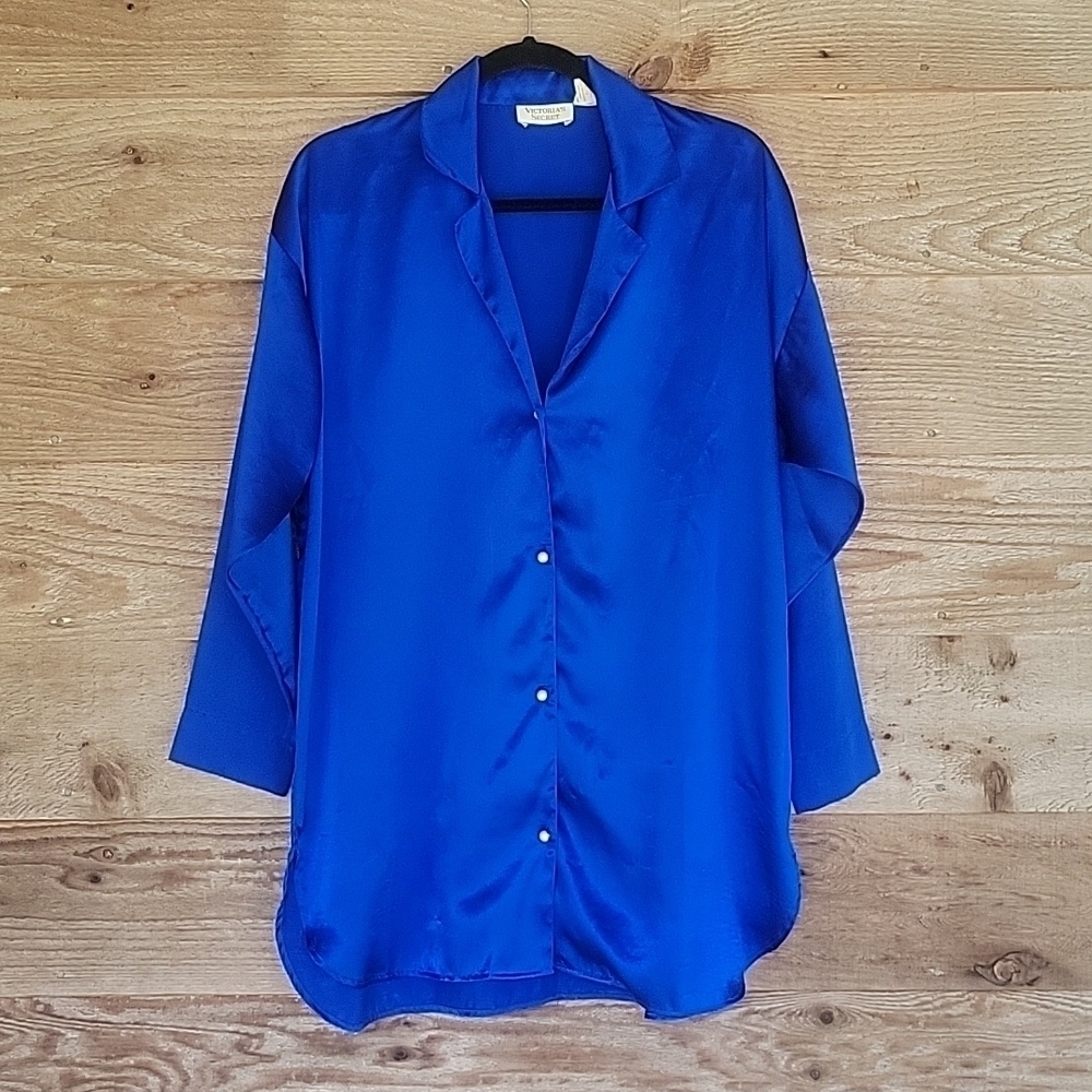 Victoria's Secret Vintage Blue Satin Sleepshirt Size Small